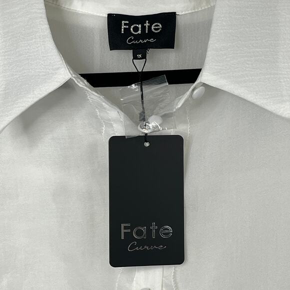 NWT Fate Curve Puff Sleeve White Button Down Blouse Ruffle Long Sleeve Shirt - Picture 3 of 8